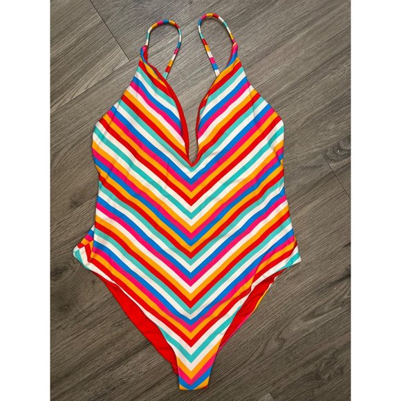 Raisins Tahiti Stripe Golden One-Piece Swimsuit size M - Picture 4 of 9